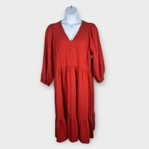 Old Navy Burnt Orange Maxi Dress Balloon Sleeve Gauzy Cotton Boho XXL